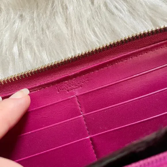 Saint Laurent Wallet YSL Yves Barbie Pink Patent Zip Around Continental Clutch - Picture 13 of 15